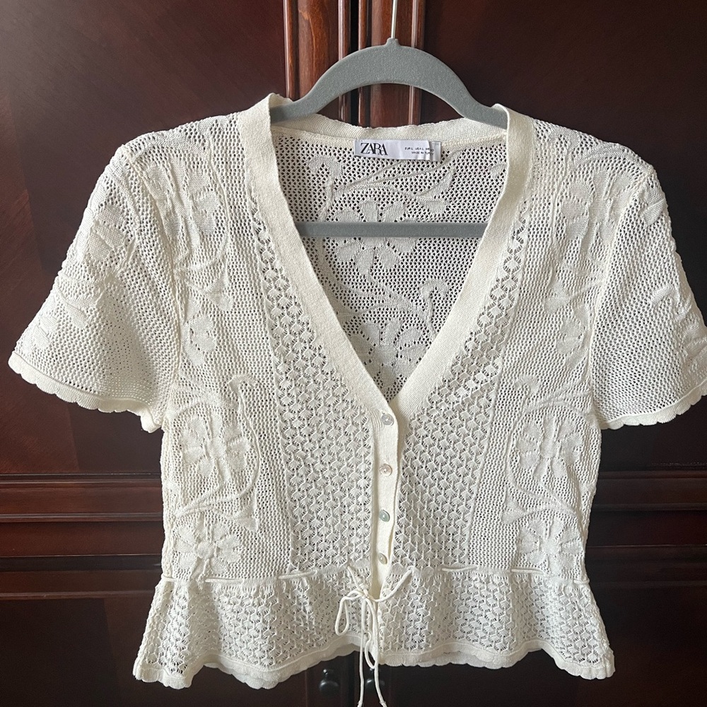 Zara Ivory Lace Knit Cardigan